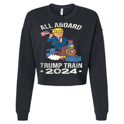 ALL ABOARD TRUMP TRAIN 2024 Patriotic American Flag Cropped Pullover Crew