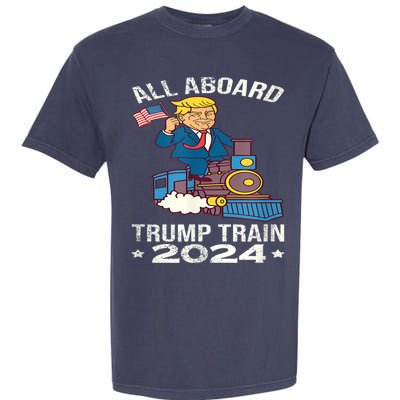 ALL ABOARD TRUMP TRAIN 2024 Patriotic American Flag Garment-Dyed Heavyweight T-Shirt