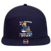 ALL ABOARD TRUMP TRAIN 2024 Patriotic American Flag 7 Panel Mesh Trucker Snapback Hat