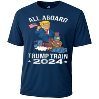 ALL ABOARD TRUMP TRAIN 2024 Patriotic American Flag Cooling Performance Crew T-Shirt
