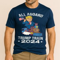 ALL ABOARD TRUMP TRAIN 2024 Patriotic American Flag Cooling Performance Crew T-Shirt