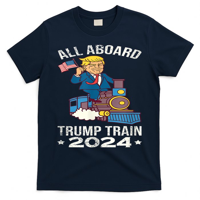 ALL ABOARD TRUMP TRAIN 2024 Patriotic American Flag T-Shirt