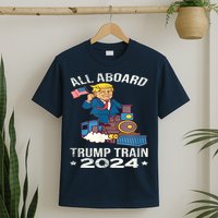 ALL ABOARD TRUMP TRAIN 2024 Patriotic American Flag T-Shirt