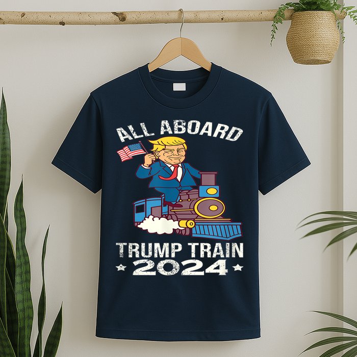 ALL ABOARD TRUMP TRAIN 2024 Patriotic American Flag T-Shirt