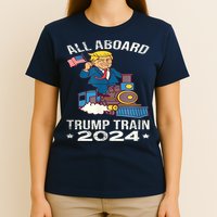 ALL ABOARD TRUMP TRAIN 2024 Patriotic American Flag T-Shirt