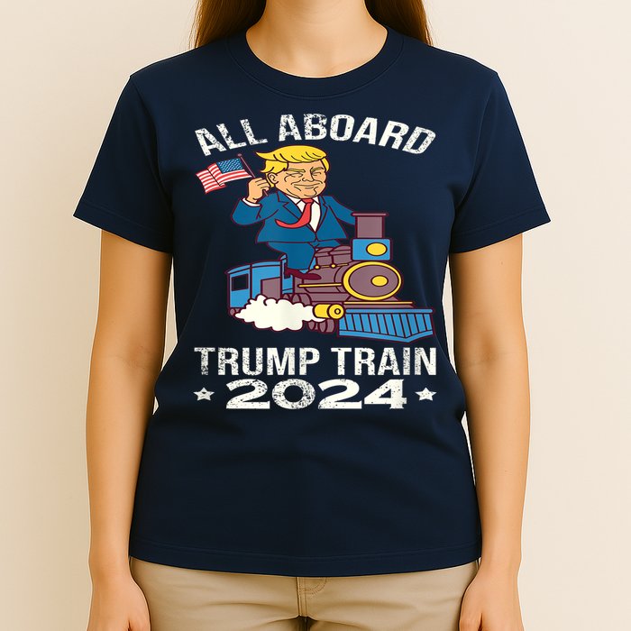 ALL ABOARD TRUMP TRAIN 2024 Patriotic American Flag T-Shirt