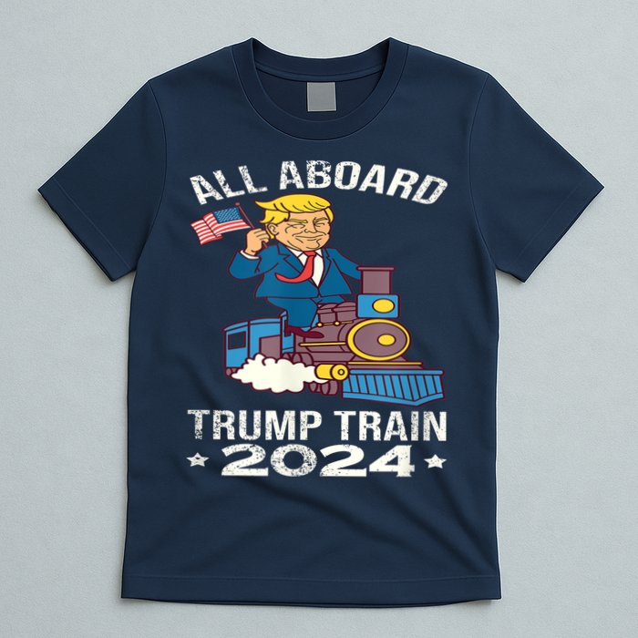 ALL ABOARD TRUMP TRAIN 2024 Patriotic American Flag T-Shirt