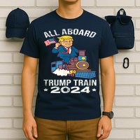 ALL ABOARD TRUMP TRAIN 2024 Patriotic American Flag T-Shirt