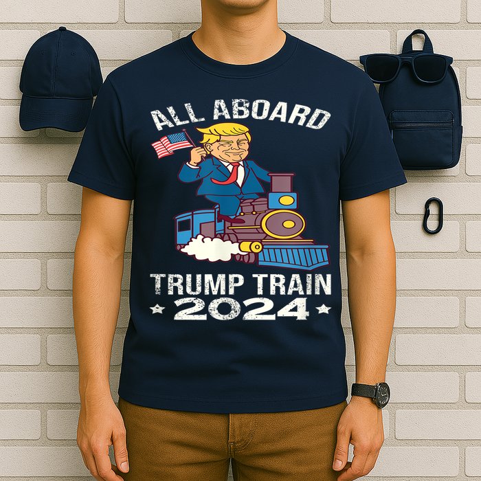 ALL ABOARD TRUMP TRAIN 2024 Patriotic American Flag T-Shirt