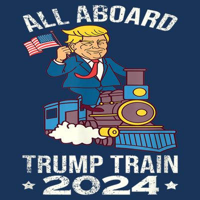 ALL ABOARD TRUMP TRAIN 2024 Patriotic American Flag T-Shirt