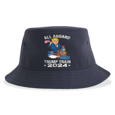 ALL ABOARD TRUMP TRAIN 2024 Patriotic American Flag Sustainable Bucket Hat