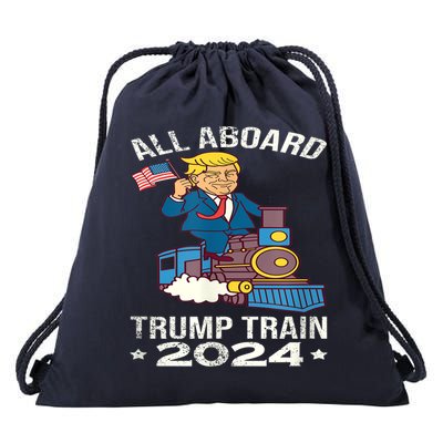 ALL ABOARD TRUMP TRAIN 2024 Patriotic American Flag Drawstring Bag