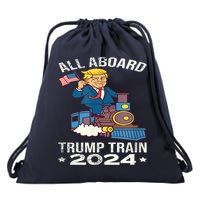 ALL ABOARD TRUMP TRAIN 2024 Patriotic American Flag Drawstring Bag