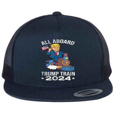 ALL ABOARD TRUMP TRAIN 2024 Patriotic American Flag Flatbill Hat