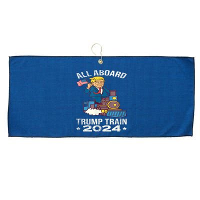 ALL ABOARD TRUMP TRAIN 2024 Patriotic American Flag Large Microfiber Waffle Golf Towel