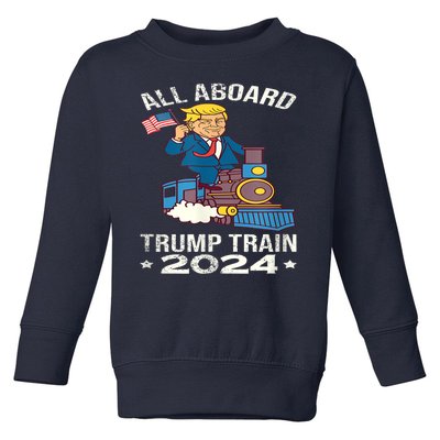 ALL ABOARD TRUMP TRAIN 2024 Patriotic American Flag Toddler Sweatshirt