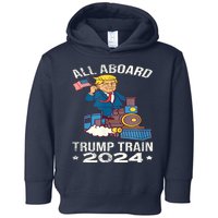 ALL ABOARD TRUMP TRAIN 2024 Patriotic American Flag Toddler Hoodie