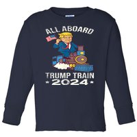 ALL ABOARD TRUMP TRAIN 2024 Patriotic American Flag Toddler Long Sleeve Shirt