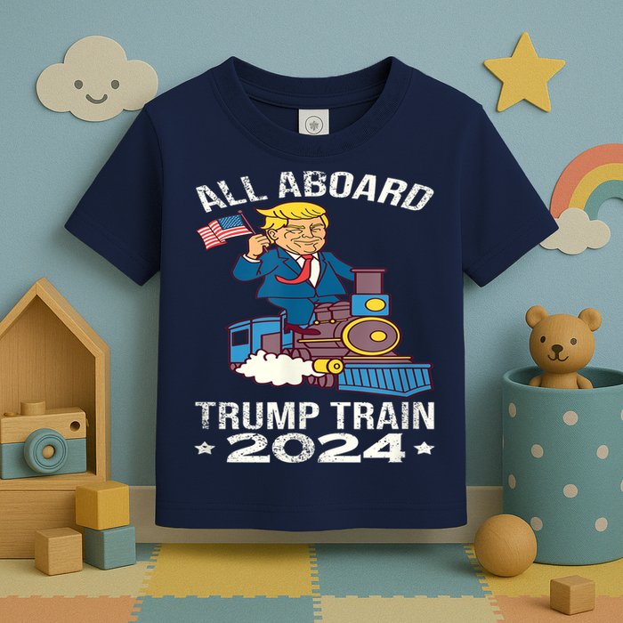 ALL ABOARD TRUMP TRAIN 2024 Patriotic American Flag Toddler T-Shirt