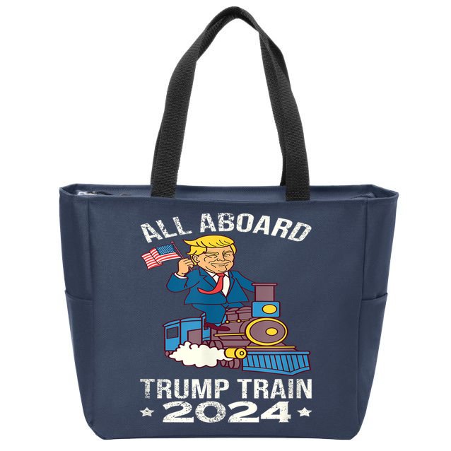 ALL ABOARD TRUMP TRAIN 2024 Patriotic American Flag Zip Tote Bag