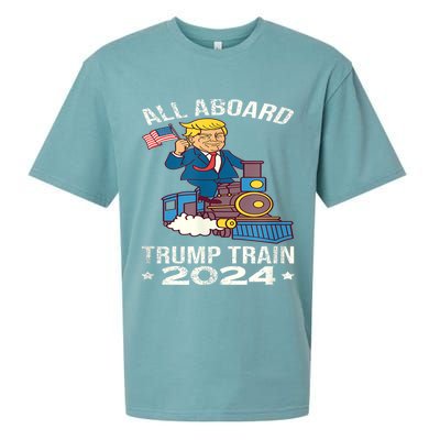 ALL ABOARD TRUMP TRAIN 2024 Patriotic American Flag Sueded Cloud Jersey T-Shirt