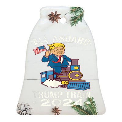 ALL ABOARD TRUMP TRAIN 2024 Patriotic American Flag Ceramic Bell Ornament