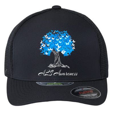 ALS Awareness Tree With Butterflies Support Flexfit Unipanel Trucker Cap