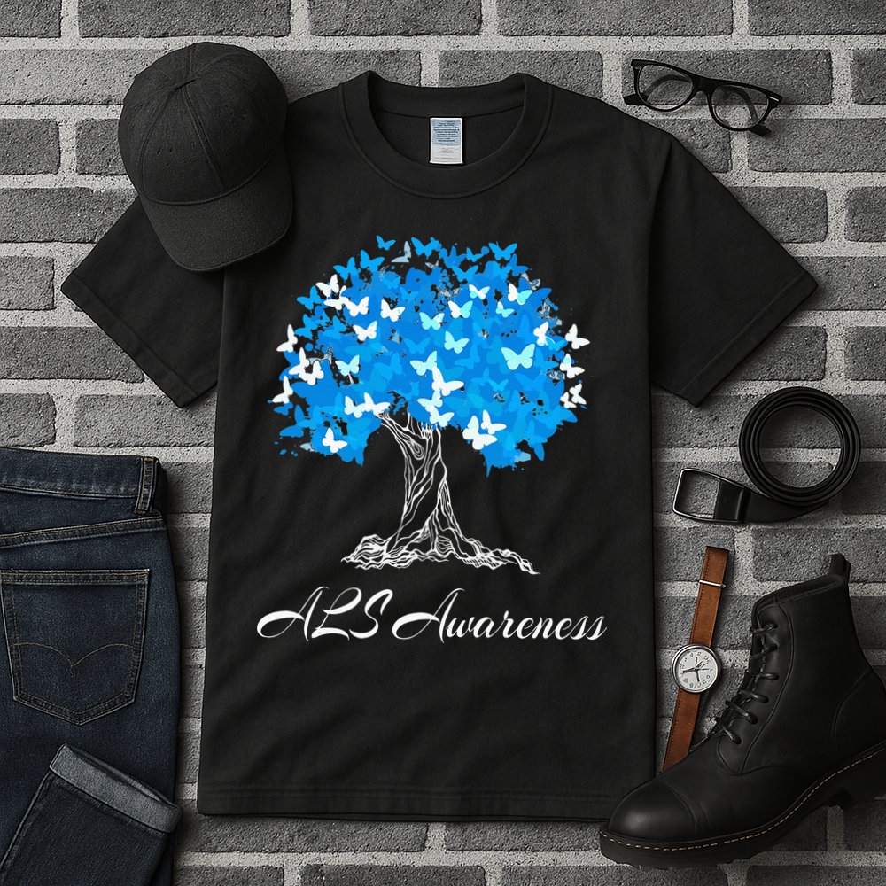 ALS Awareness Tree With Butterflies Support Tall T-Shirt