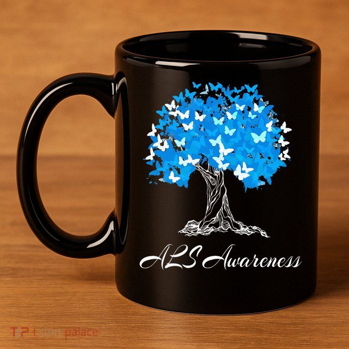 ALS Awareness Tree With Butterflies Support 11oz C Handle Ceramic Mug