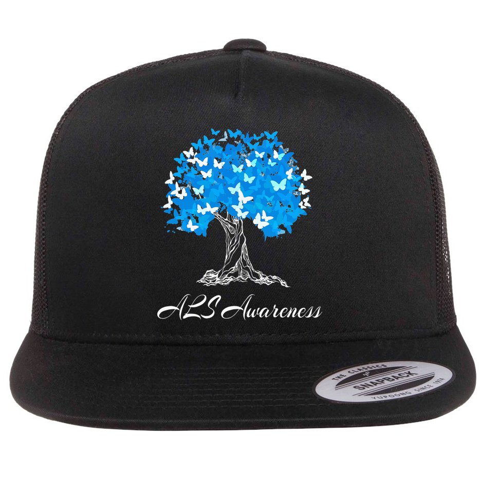 ALS Awareness Tree With Butterflies Support Flat Bill Trucker Hat