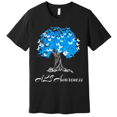 ALS Awareness Tree With Butterflies Support Premium T-Shirt