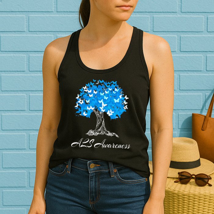 ALS Awareness Tree With Butterflies Support Womens Tank Top