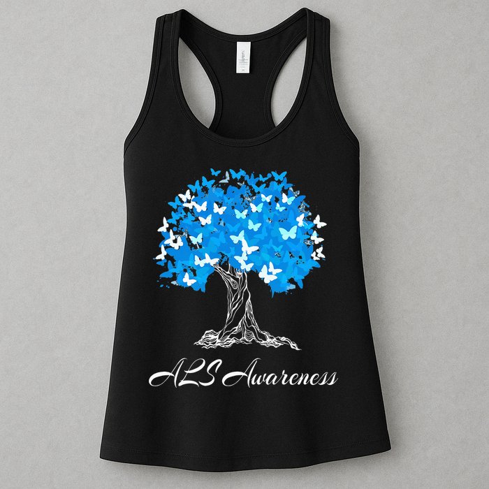 ALS Awareness Tree With Butterflies Support Womens Tank Top