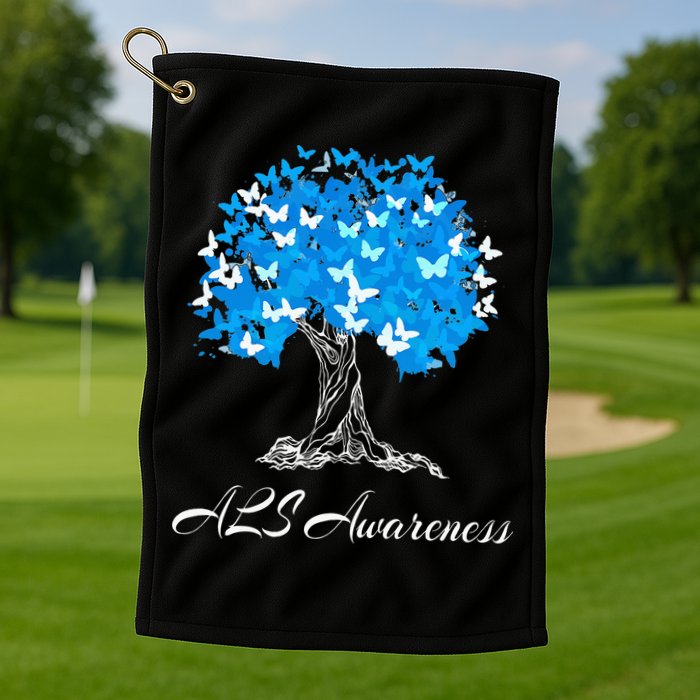 ALS Awareness Tree With Butterflies Support Golf Towel