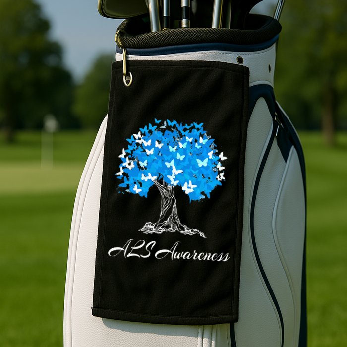 ALS Awareness Tree With Butterflies Support Golf Towel