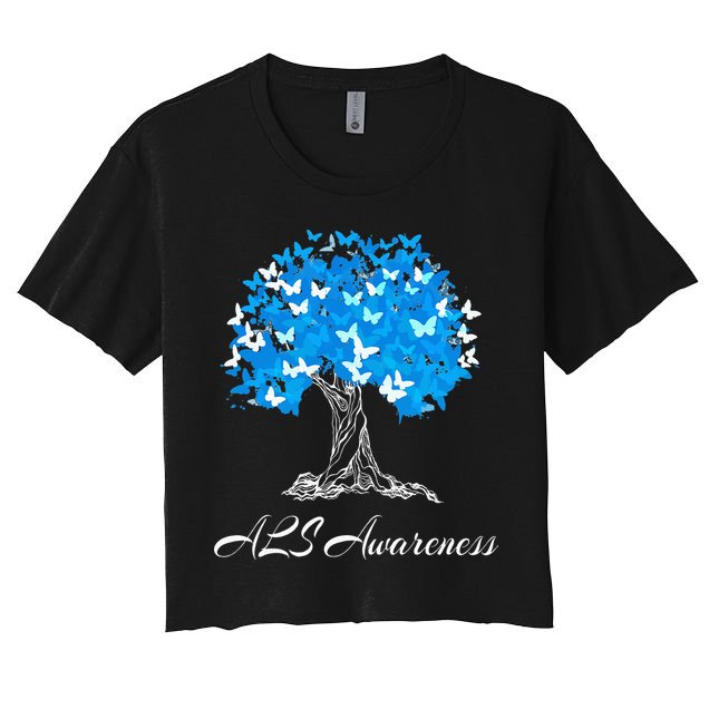 ALS Awareness Tree With Butterflies Support Crop Top