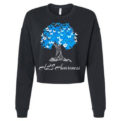 ALS Awareness Tree With Butterflies Support Cropped Pullover Crew