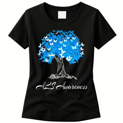ALS Awareness Tree With Butterflies Support Womens T-Shirt