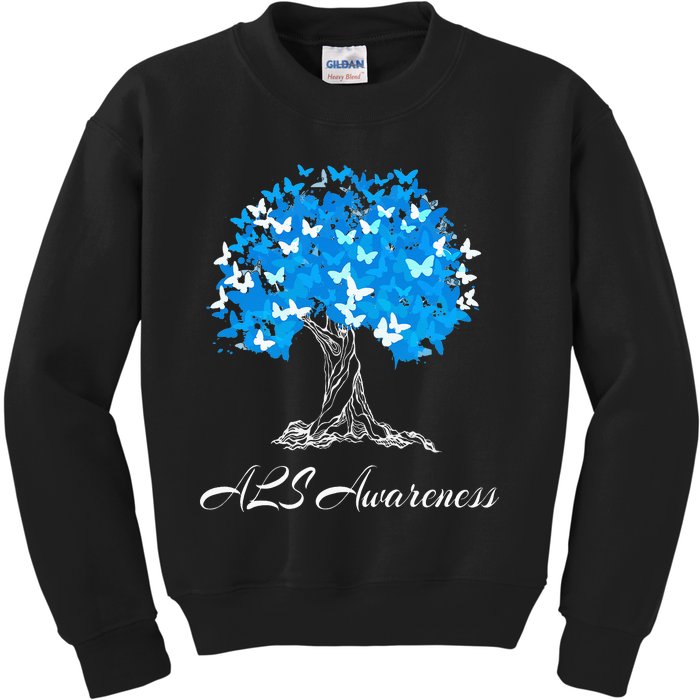 ALS Awareness Tree With Butterflies Support Kids Sweatshirt