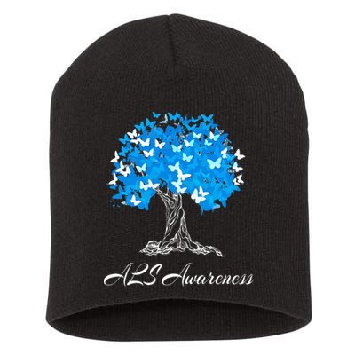 ALS Awareness Tree With Butterflies Support Short Acrylic Beanie