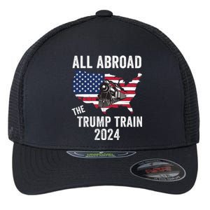 All Aboard The Trump Train 2024 Grudge Us States Us Flag And Train Flexfit Unipanel Trucker Cap