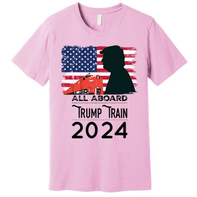 All Aboard Trump Train 2024 Vintage American Flag Apparel Premium T-Shirt