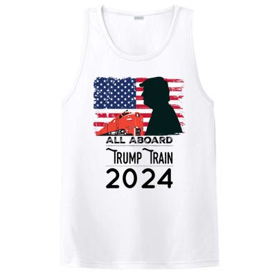 All Aboard Trump Train 2024 Vintage American Flag Apparel PosiCharge Competitor Tank