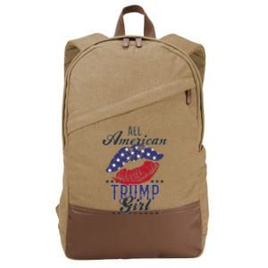 All American Trump Girl Usa Flag Lips Gop Vote 2024 Cotton Canvas Backpack