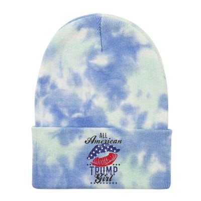 All American Trump Girl Usa Flag Lips Gop Vote 2024 Tie Dye 12in Knit Beanie