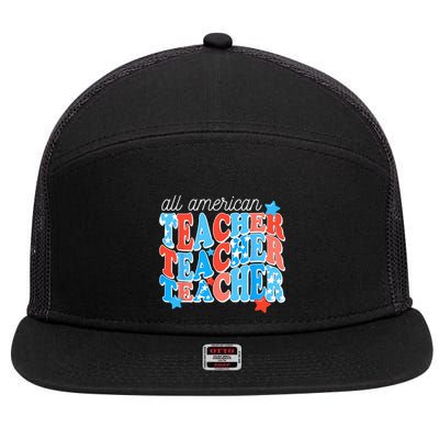 All American Teacher 4th of July and Memorial Day Stars 7 Panel Mesh Trucker Snapback Hat