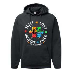 Autism Awareness Teacher, Teach Hope Love Inspire Performance Fleece Hoodie