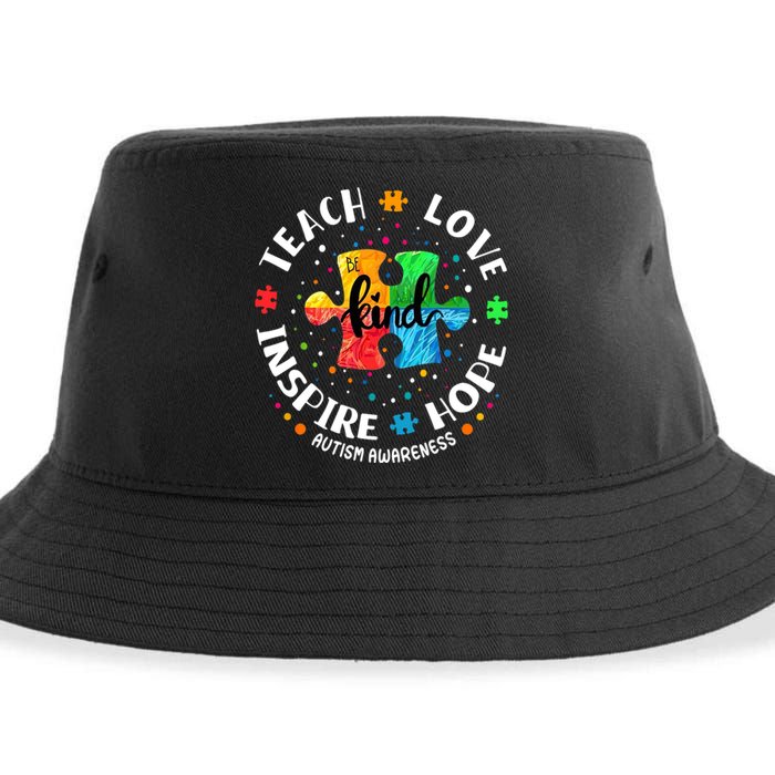 Autism Awareness Teacher, Teach Hope Love Inspire Sustainable Bucket Hat