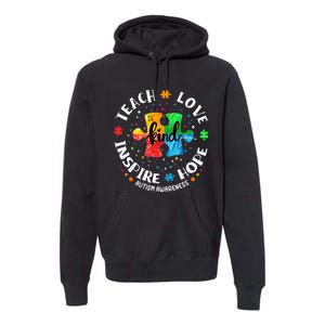 Autism Awareness Teacher, Teach Hope Love Inspire Premium Hoodie