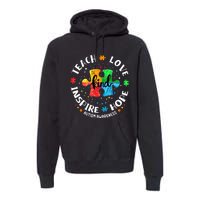 Autism Awareness Teacher, Teach Hope Love Inspire Premium Hoodie